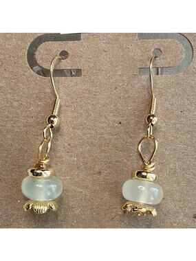 Jade Gemstone Earrings, New Jade, Green, Gold Over Sterling Silver, Flower